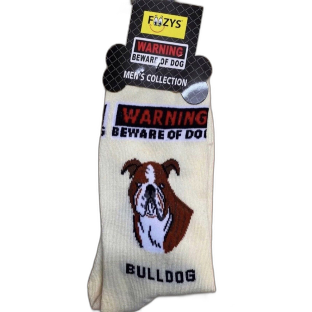 FOOZY'S Men's Warning: Beware of Dog Bulldog Socks, Sz 10/13, New!